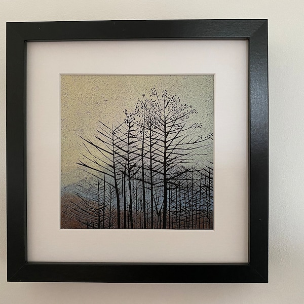 Lino Art, Lino Print, Linocut Art, Art, Landscape, Print, Highlands of Scotland, Trees, Foliage