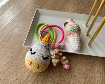 Crochet Unicorn bag charm Mini whimsical backpack keychain