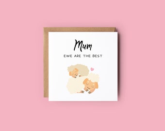 Sheep Pun Mother's Day Card // Cute Ewe and Lamb Design, Cartoon Ewe Sheep Lamb Design, Simple Lamb Illustration, Ewe Sheep Illustration