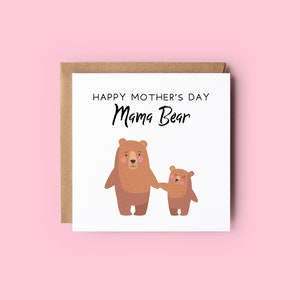 Tarjeta del día de la madre de mamá osa // Diseño lindo de oso bebé de mamá, diseño de oso y cachorro de dibujos animados, ilustración simple de cachorro de oso