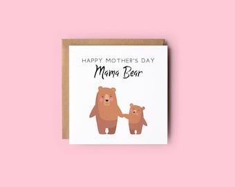 Mama Bear Mother's Day Card // Cute Mum Baby Bear Design, Cartoon Bear and Cub Design, Simple Bear Cub Illustration