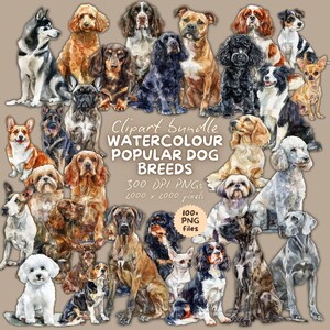 Watercolour Dog Breed PNG - Popular Dog Clipart, Sublimation, DTF, POD, Commercial Use, High Quality Digital Download, Pet Bundle, Dog Art