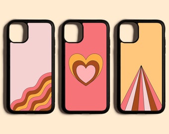 Retro 70s Swirl Print Handyhülle // Pink Beige Herz Print, iPhone 6 7 8 Plus, iPhone X XR XS Max, iPhone 11 Pro Max