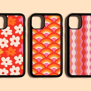 70s Pattern Print Phone Case // Flower Retro Vibes, Pink Orange Pattern, iPhone 6 7 8 Plus, iPhone X XR XS Max, iPhone 11 Pro Max