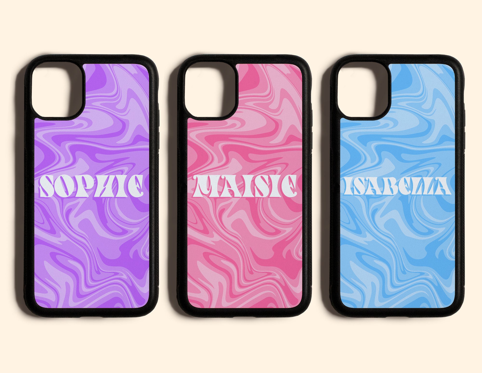 Custom Name Swirl Print Phone Case // Retro Pink Swirl Print Etsy