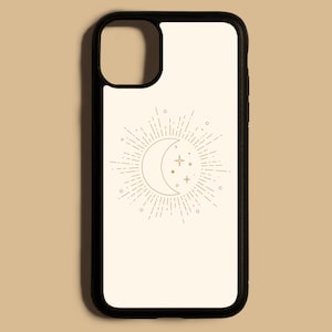 Boho Line Art Sun Moon // Celestial Art, Line Art Lunar, Beige Phone Case, iPhone 6 7 8 Plus, iPhone X XR XS Max iPhone 11 12 13 Pro Max