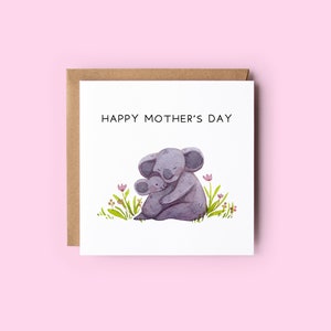 Biglietto per la festa della mamma Koala // Biglietto per koala carino e bambino, disegno acquerello Koala, semplice illustrazione Koala, illustrazione Koala