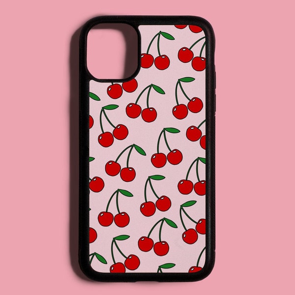 Cherry Phone Case // Cherry Print, Cartoon Cherry, Pink Cherries, iPhone 6 7 8 Plus, iPhone X XR XS Max, iPhone 11 Pro Max