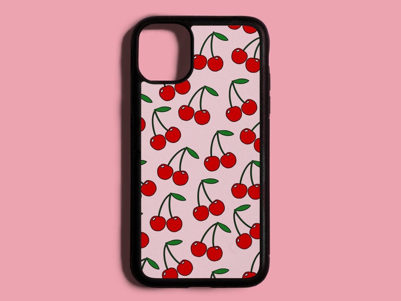 Cherry Phone Case // Cherry Print, Cartoon Cherry, Pink Cherries, iPhone 6 7 8 Plus, iPhone X XR XS Max, iPhone 11 Pro Max image 1