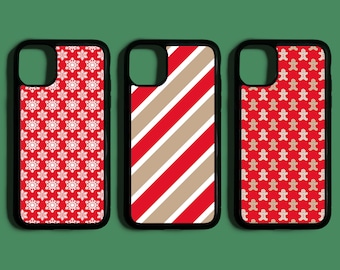 Christmas Print Phone Case // Gingerbread Man Print, Red Festive Print, Snowflake, iPhone 6 7 8 Plus, iPhone X XR XS Max, iPhone 11 Pro Max