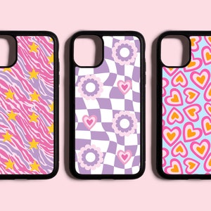 90s Retro Y2K Print Phone Case // Checkerboard Floral Print, 90s Aesthetic, Love Heart, iPhone 6 7 8 Plus, iPhone X XR XS Max, iPhone 11 Pro