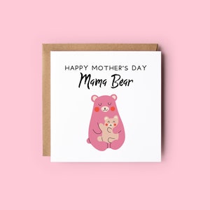 Tarjeta del día de la madre de mamá osa // Diseño lindo de oso bebé de mamá, diseño de oso y cachorro de dibujos animados, ilustración simple de cachorro de oso
