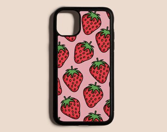 Strawberry Phone Case // Strawberry Print, Cartoon Strawberry, Pink Strawberry, iPhone 6 7 8 Plus, iPhone X XR XS Max, iPhone 11 Pro Max