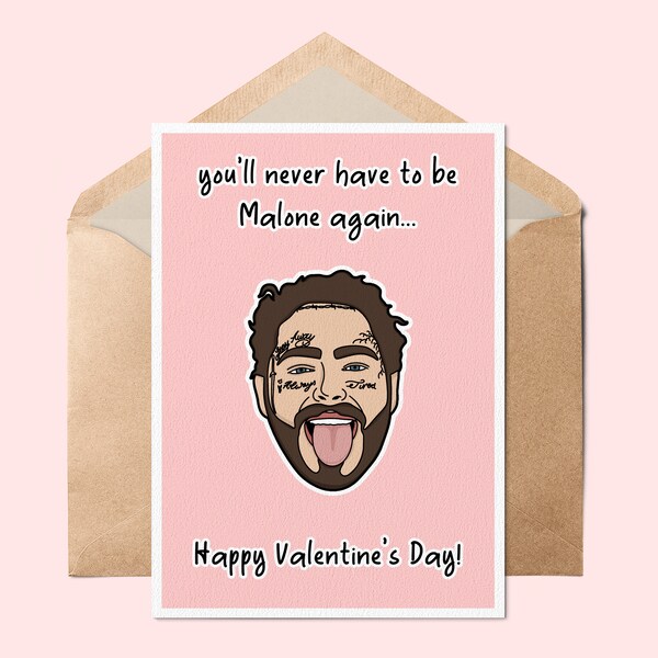 Post Malone Valentines Card // Valentines Card Ideas, Post Malone Funny, Post Malone Valentines Card, Funny Post Malone Card, Celebrity Card