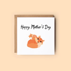 Tarjeta del Día de la Madre Zorro // Linda tarjeta de mamá zorro, diseño de zorro de dibujos animados, ilustración de zorro acuarela, zorro de mamá y niño