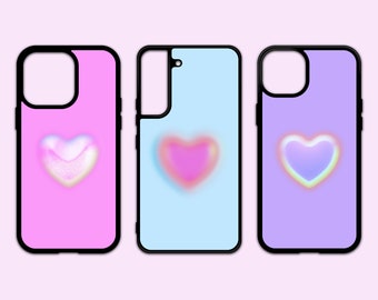 90s Aura Heart Phone Case // Gradient Design, 90s Aesthetic, Colourful Glow Hearts, Galaxy S22 S23 Plus Ultra, iPhone 11 12 13 14 15 Pro Max
