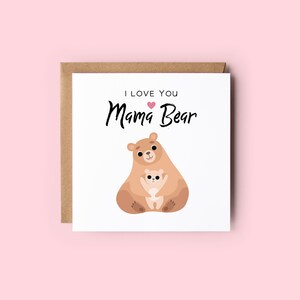 Tarjeta del día de la madre de mamá osa // Diseño lindo de oso bebé de mamá, diseño de oso y cachorro de dibujos animados, ilustración simple de cachorro de oso