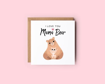 Mama Bear Mother's Day Card // Cute Mum Baby Bear Design, Cartoon Bear and Cub Design, Simple Bear Cub Illustration