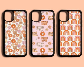 Retro 70s Phone Case // Rainbow Print, 70s Flower Power, Peace Love Happy Case, iPhone 6 7 8 Plus, iPhone X XR XS Max, iPhone 11 Pro Max