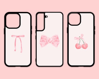 Weiche rosa Coquette Bow Hülle, Cherry Coquette, Girly Feminines Design, Blush Cherry, Galaxy S22 S23 Plus Ultra, iPhone 11 12 13 14 15 Pro Max