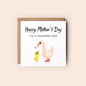 Tarjeta del Día de la Madre Quacking de Pato // Tarjeta linda de pato y patito, diseño de pato de dibujos animados, diseño de pato simple, ilustración punny de patito de pato