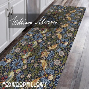 Morris Rug, Kitchen Rug Runner, Bathroom Rug, Entry Rug, Entry Door Mat, Home Office Rug, Blue Floral Rug, Blue Strawberry Thief Home Decor