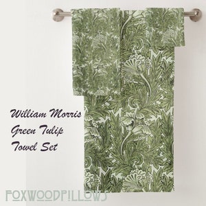 Green Bathroom Towels, Tulip, Guest Bathroom Towels, Hand Towel, Natural Décor, William Morris, Craftsman Bathroom, Mission Decor