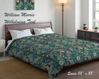 William Morris Floral Comforter: Wilhelmina Teal Blue Bedding