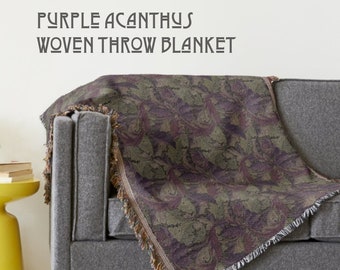 Purple Woven Throw, William Morris, Floral Blanket, Acanthus, 100% Cotton Blanket, Arts and Crafts Movement Blanket, Beautiful Woven Blanket