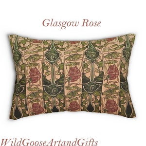 Art Nouveau Pillow, Glasgow Rose, Charles Rennie Mackintosh, Mackintosh Rose, Glasgow Style, Lumbar Pillow, Greens, Margaret Macdonald