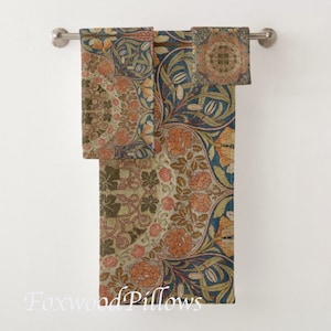 Floral Towels, Wash Cloth, Hand Towel, Victorian Towels, Craftsman Bathroom Guest Bathroom Towel Set Master Bathroom Towels Luxury Towels