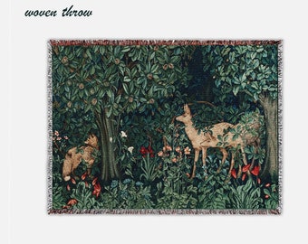Fox and Deer Thief Throw, Woven Throw, William Morris Tapestry, Floral Blanket, Arts Crafts Movement Blanket, Beautiful Cotton Woven Blanket