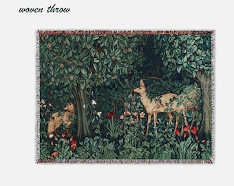 Woven Woodland Wildlife Cotton Blanket – Rustic Lodge Cabin Throw, Nature Inspired Woven Blanket, Cozy Mountain Home Decor, Made In USA