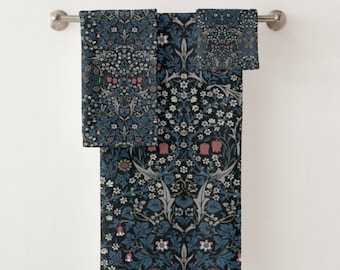 Ensemble de serviettes à fleurs, Teintes de vert, Serviettes de salle de bain pour invités, Débarbouillette, essuie-tout, Serviettes de l'époque victorienne, Décoration artisanale de salle de bain, William Morris