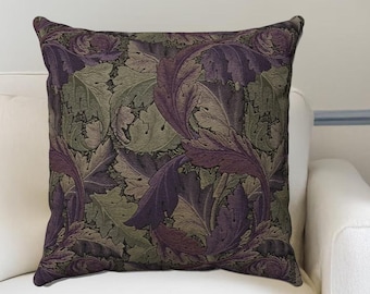 William Morris Acanthus Leaf Pillow | Purple Faux Suede Throw Pillow