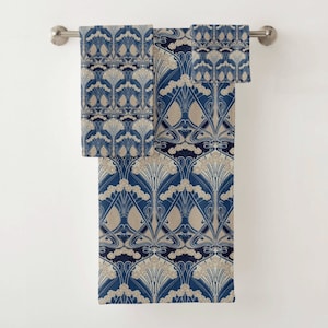 Art Nouveau Bathroom Towels, Ocean Theme Floral Towels, Guest Bathroom Towels, Master Bath, Wash Cloth, Hand Towel, Bath Towel, Bath Mat