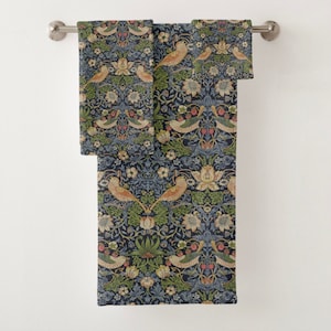 William Morris Towels, Strawberry Thief, Sage Bath Towel, Wash Cloth, Hand Towel, Bird Décor, Victorian Towels, Craftsman Décor, Mission