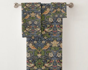 William Morris Strawberry Thief Bath Towels: Sage Green Bathroom Decor