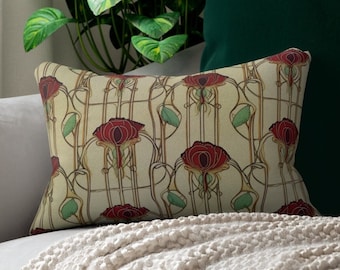 Glasgow Rose Lumbar Pillow: Art Nouveau Charles Rennie Mackintosh Design