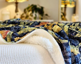 William Morris Crushed Velvet Blanket: Floral Sherpa Fleece Throw