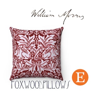 Rabbit Pillow, Bunny Decor, Designer Pillow, Brer Rabbit, William Morris, Arts and Crafts, Throw Pillow, Red and White Decor