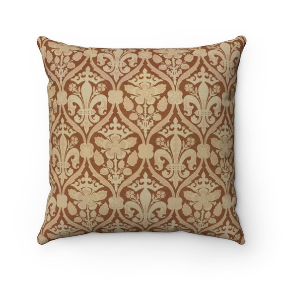 Beige Pillow, Natural Color, Gothic Style Pillow, Fleur-de-lis