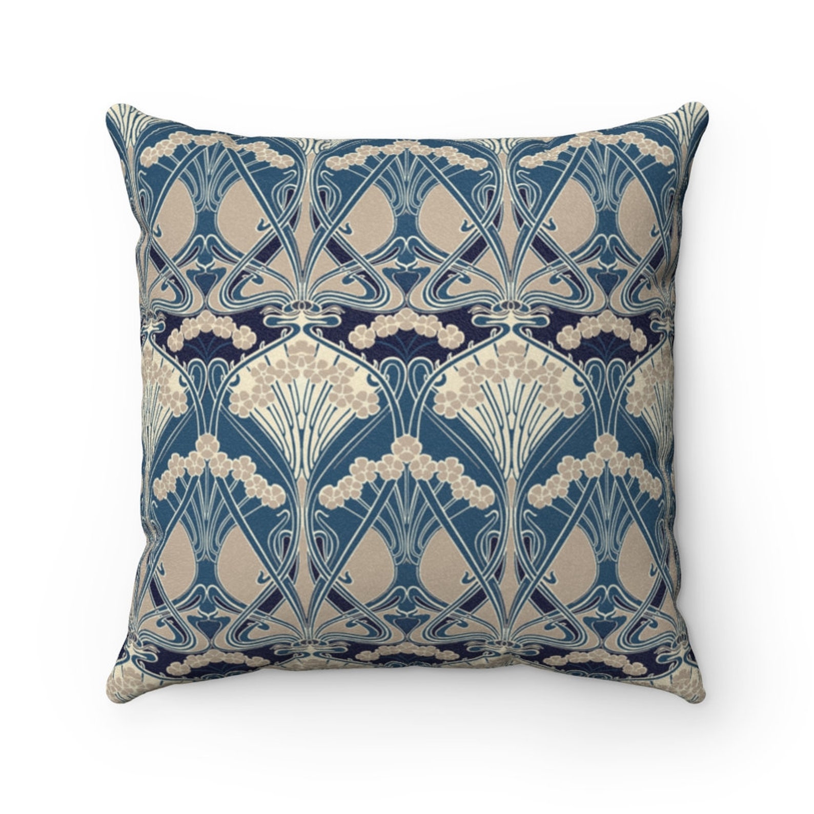 Art Nouveau Pillow Blue Décor Bouquet Design Traditional Etsy