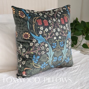 Red Flower Pillow, Arts and Crafts Home Décor, Morris Design Pillow, Black Thorne William Morris Pillow, Fabric Made in UK, Hand Sewn