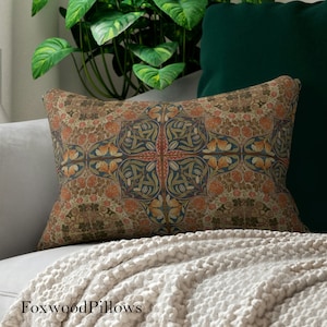 Floral Lumbar Pillow, May Morris Pillow, Fig and Leaf Pillow, Craftsman Pillow, Square Accent Pillows
