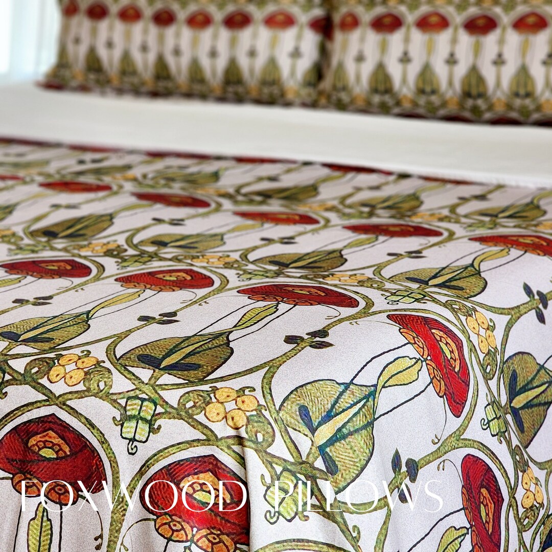 Craftsman Duvet Cover, Art Nouveau Bedding, Cotton Sateen Duvet Cover, Mackintosh Rose, Arts