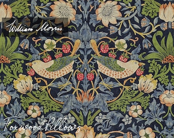 William Morris Napkins (Set of Two): Indigo Sage Strawberry Thief Cotton Twill
