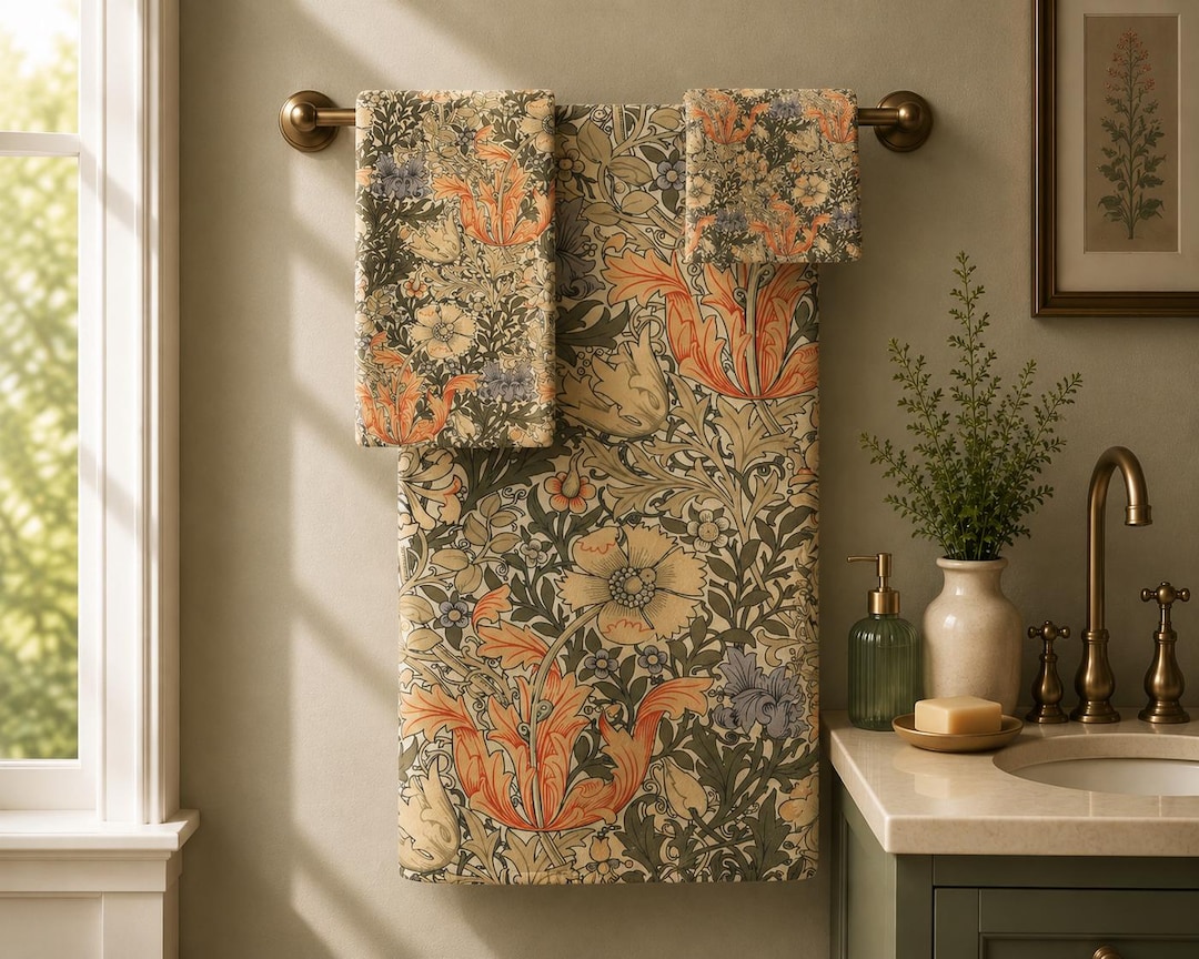 William Morris Floral Bath Towels: Compton Victorian Bathroom