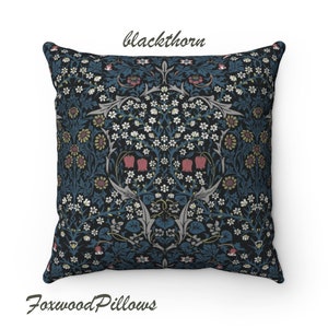 Blackthorn Pillow, Sofa Cushion, Floral Pillow Cover, Throw Pillow, Black Background, Floral Accent Pillow, William Morris