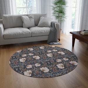 William Morris Floral Round Rug: Arts and Crafts Chenille Accent Rug